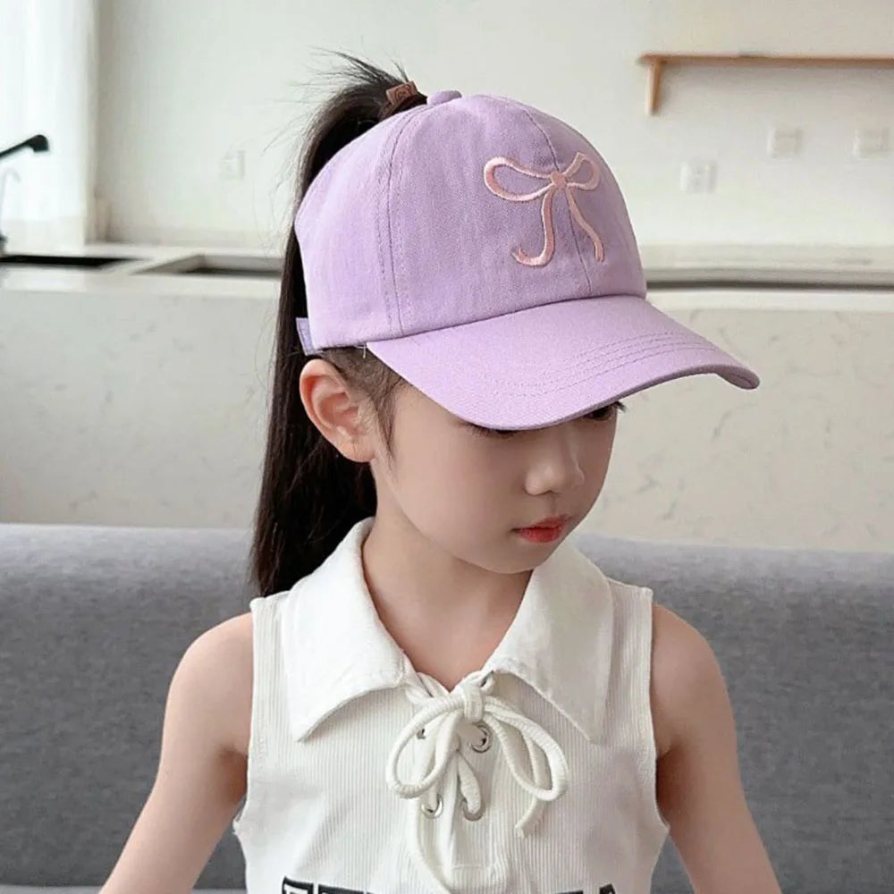 Kids Baseball Caps for Boys Girls Sun Hat Love Heart Hollow High Ponytail Caps Children Adjustable Baseball Caps for 4-12 Years