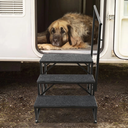 3-step Porch Steps with Handrails and Foot Pads and Soft Cushions Non-slip Portable Step Stool Home Decor for Travel Trailer