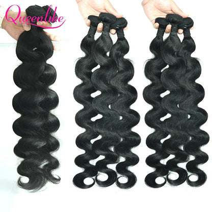 Queenlike 26 28 30 32 inch Body Wave Bundles 100% Human Hair with 4x4/5x5 Lace Closure Brazilian Raw Hair Bundles for Women