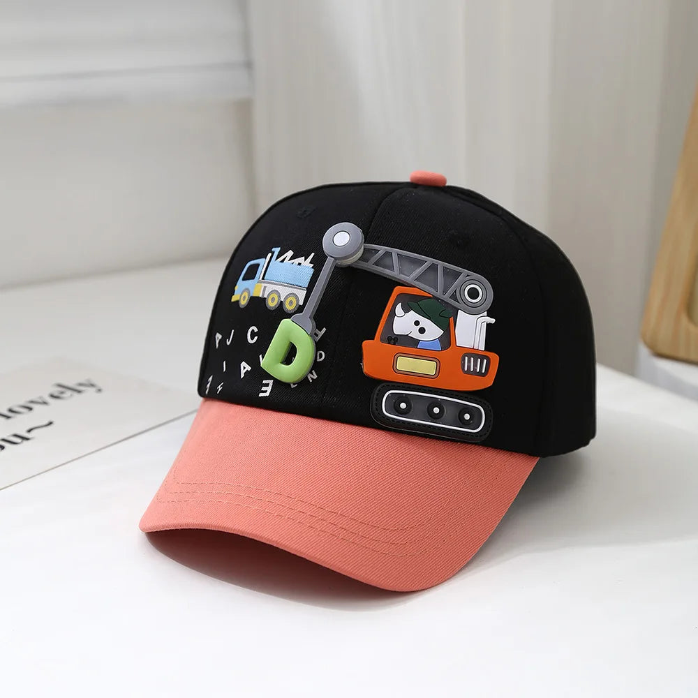 Baby Hat Cartoon Engineering Car Baseball Cap Cute Boys Girls Duckbill Cap Children Summer Sun Hat For Kids 2-6 Years