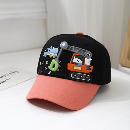 Baby Hat Cartoon Engineering Car Baseball Cap Cute Boys Girls Duckbill Cap Children Summer Sun Hat For Kids 2-6 Years