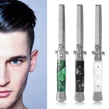 Knife Comb Pocket Comb Spring Comb 3Colors Stainless Steel Switchblade Spring Pocket Oil Hair Comb Foldable Hairstyling Brush