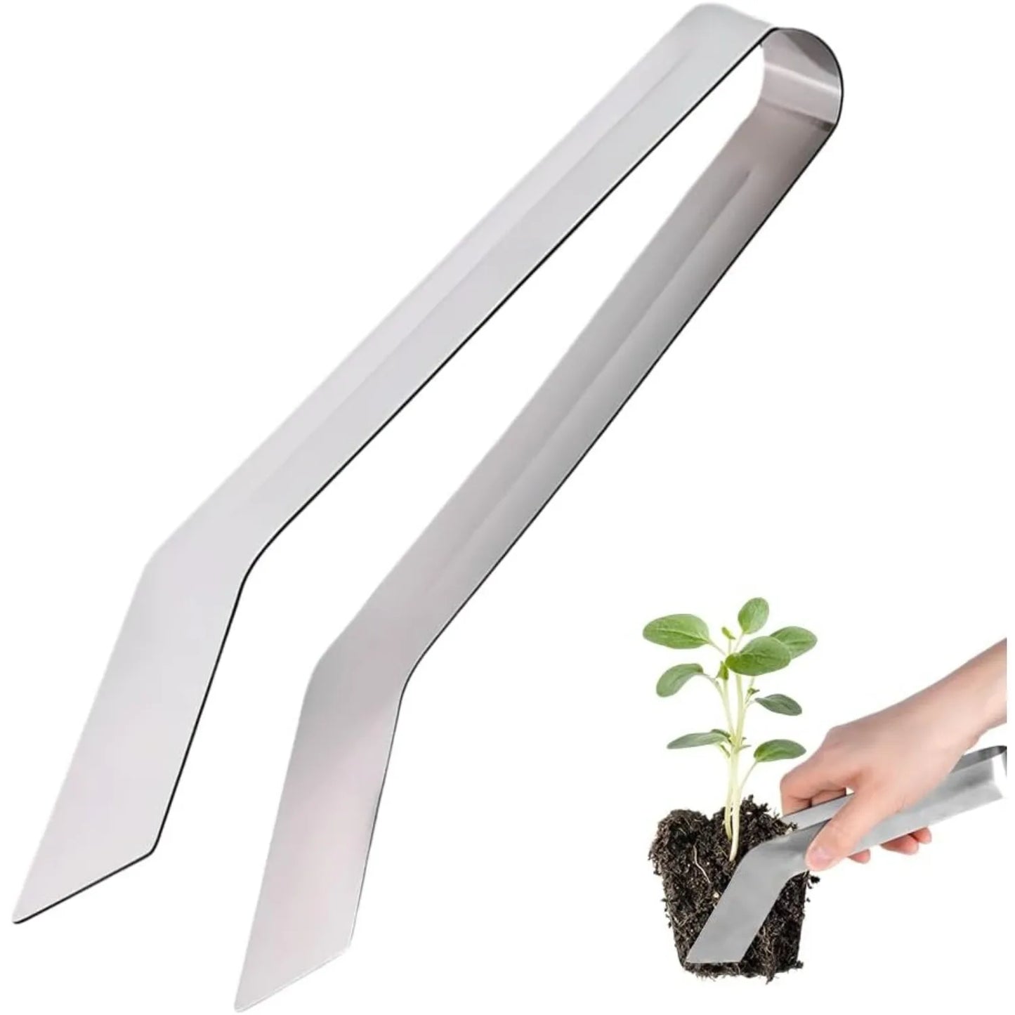 Seedling Transplant Tongs, Stainless Steel Seedling Remove Transplanting Pliers,   Reducing Root Damage (2PCS, Medium)