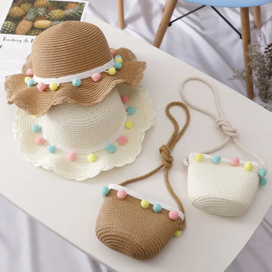 Kids Girls Summer Fashion Children Sunscreen Sun Hat Straw Hat Bag For Girls Cool Hat Girl Cute Breathable Baby