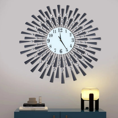 Modern Black Silent Wall Clock Battery Operated Non-Ticking for Bedroom Kitchen Office Home Decorative Crystal Clock Wall Decor