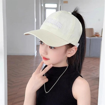 Kids Baseball Caps for Boys Girls Sun Hat Love Heart Hollow High Ponytail Caps Children Adjustable Baseball Caps for 4-12 Years