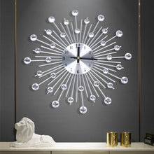 Load image into Gallery viewer, Silver Color  Wall Clock for Living Room Decor Modern Big Crystal Non-Ticking Quiet Wall Clocks Decorations for Kitchen Office
