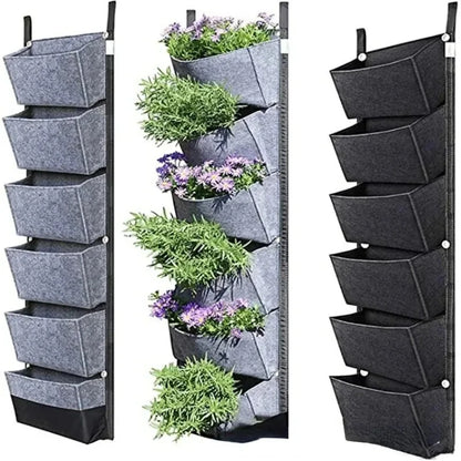 6 Pockets Garden Wall Hanging Planting Bags Vegetable Green Plant Grow Planter Vertical Felt Fabric Nursery Bags Garden Supplies