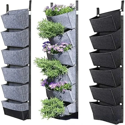 6 Pockets Garden Wall Hanging Planting Bags Vegetable Green Plant Grow Planter Vertical Felt Fabric Nursery Bags Garden Supplies