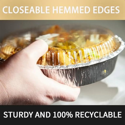 60 Pack 7Inch Round Aluminum Pans Disposable with Plastic Dome Lids Tin Foil Pans for Roasting Meal Prep toGo Containers Silver