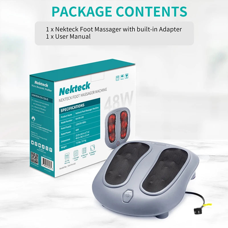 Nekteck Electric Foot Massager Heating Therapy Hot Compress Shiatsu Kneading Roller Muscle Relax Pain Relief Foot Spa Machine