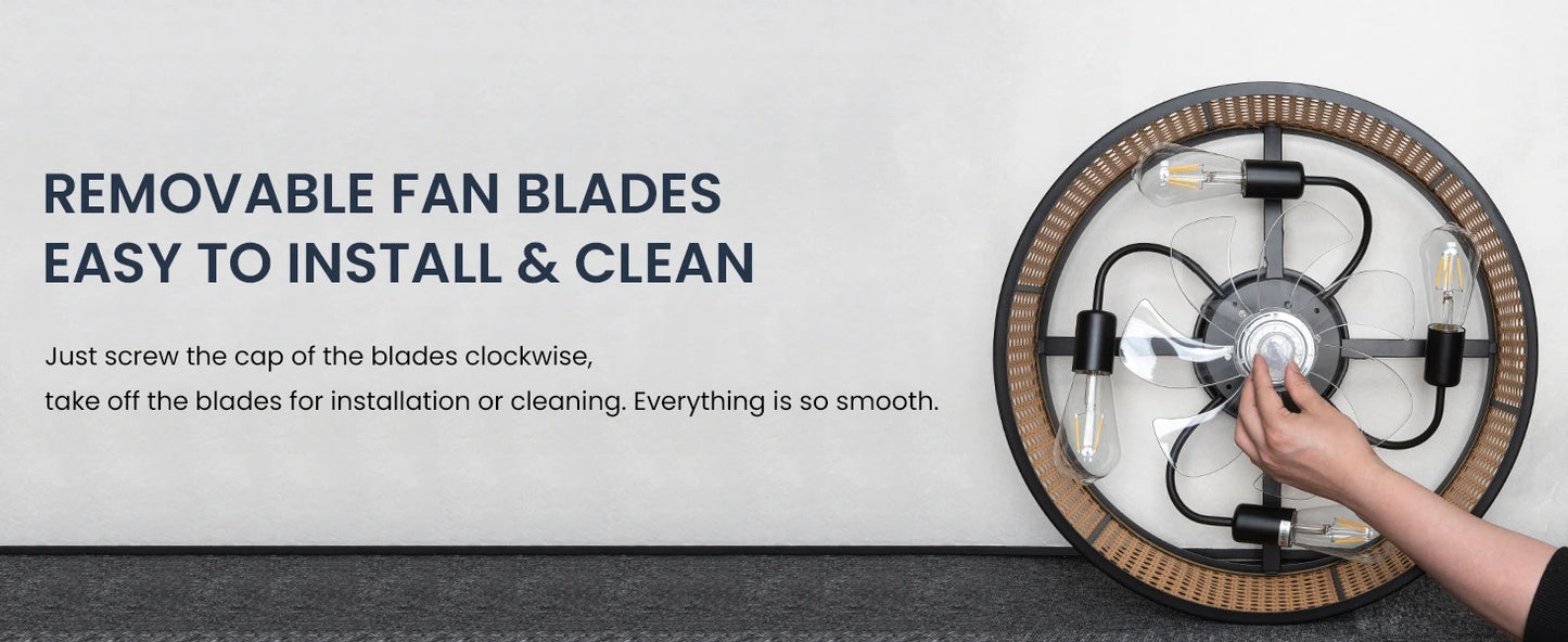 20" Flush Mount Ceiling Fan with Light & Remote Control, Drum Shade, Bladeless/Quiet Motor/Low Profile, for Kitchen Bedroom