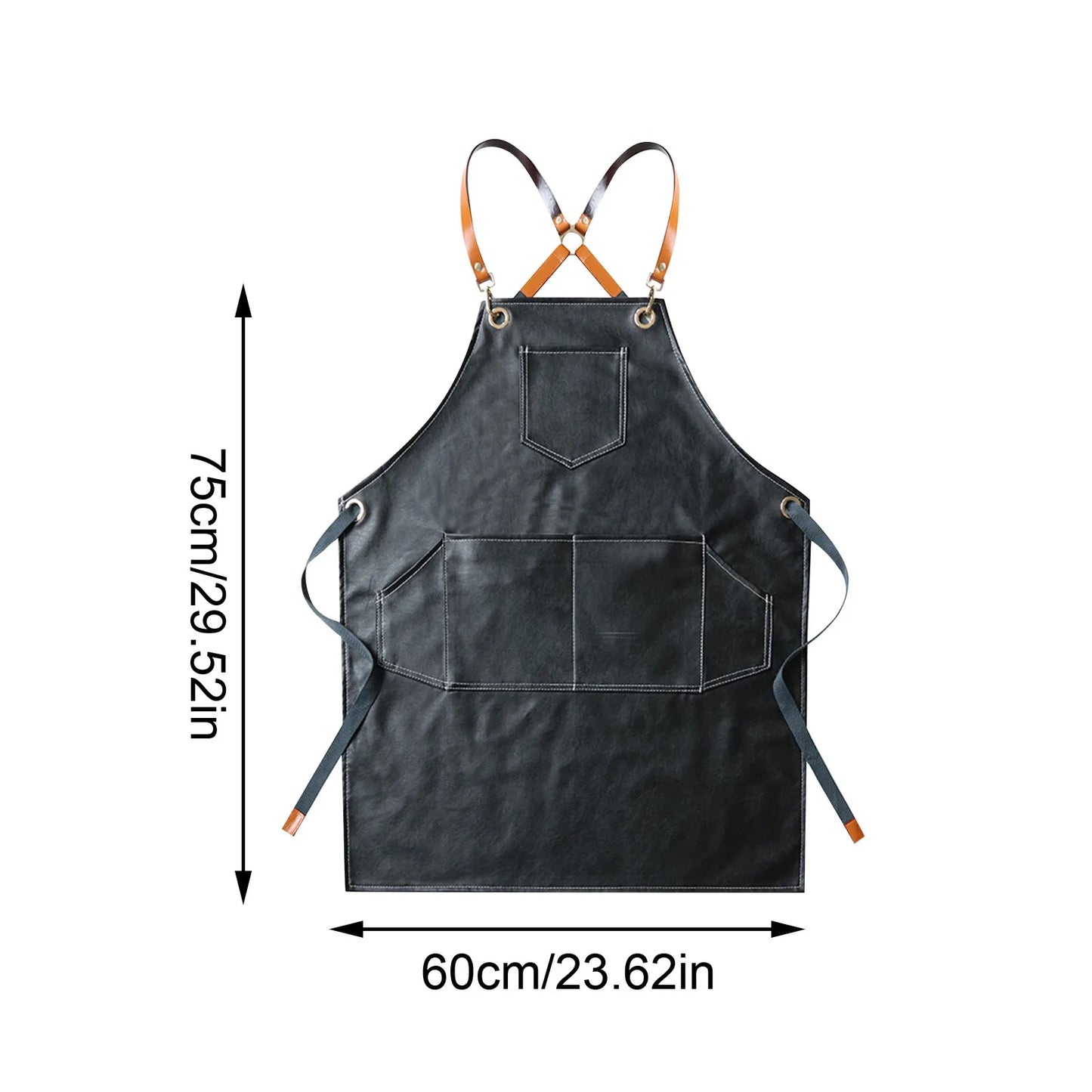 Thickened Leather Working Apron Cross Back Adjustable Chef Apron Waterproof Multi-Pocket Sleeveless Adjustable Strap Clothes