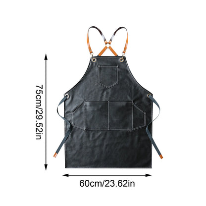 Thickened Leather Working Apron Cross Back Adjustable Chef Apron Waterproof Multi-Pocket Sleeveless Adjustable Strap Clothes