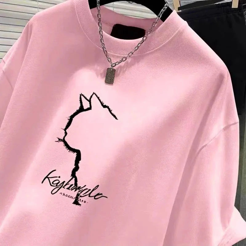 Women's Clothing Cat Printed Fashion O-neck Short Sleeve T-shirt Summer Casual Top Tees creative Lady Basic Pullovers