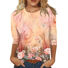 Load image into Gallery viewer, Women&#39;s Clothing T-shirt Fashion Casual Round Neck 3/4 Sleeve Loose Printed T-shirt Ladies Top Louse Beautiful Girls T-shirt
