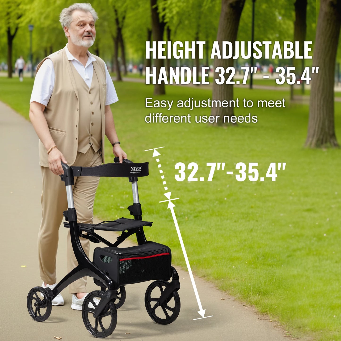 Folding Rollator Walker for Seniors and Adults Lightweight Aluminum Rolling Walker with Seat and Adjustable Handle 4-Wheel