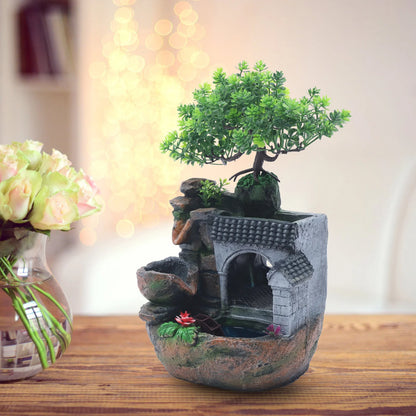 LED Desktop Water Fountain Waterfall Ornament w/ Pump Office Home Indoor Decor