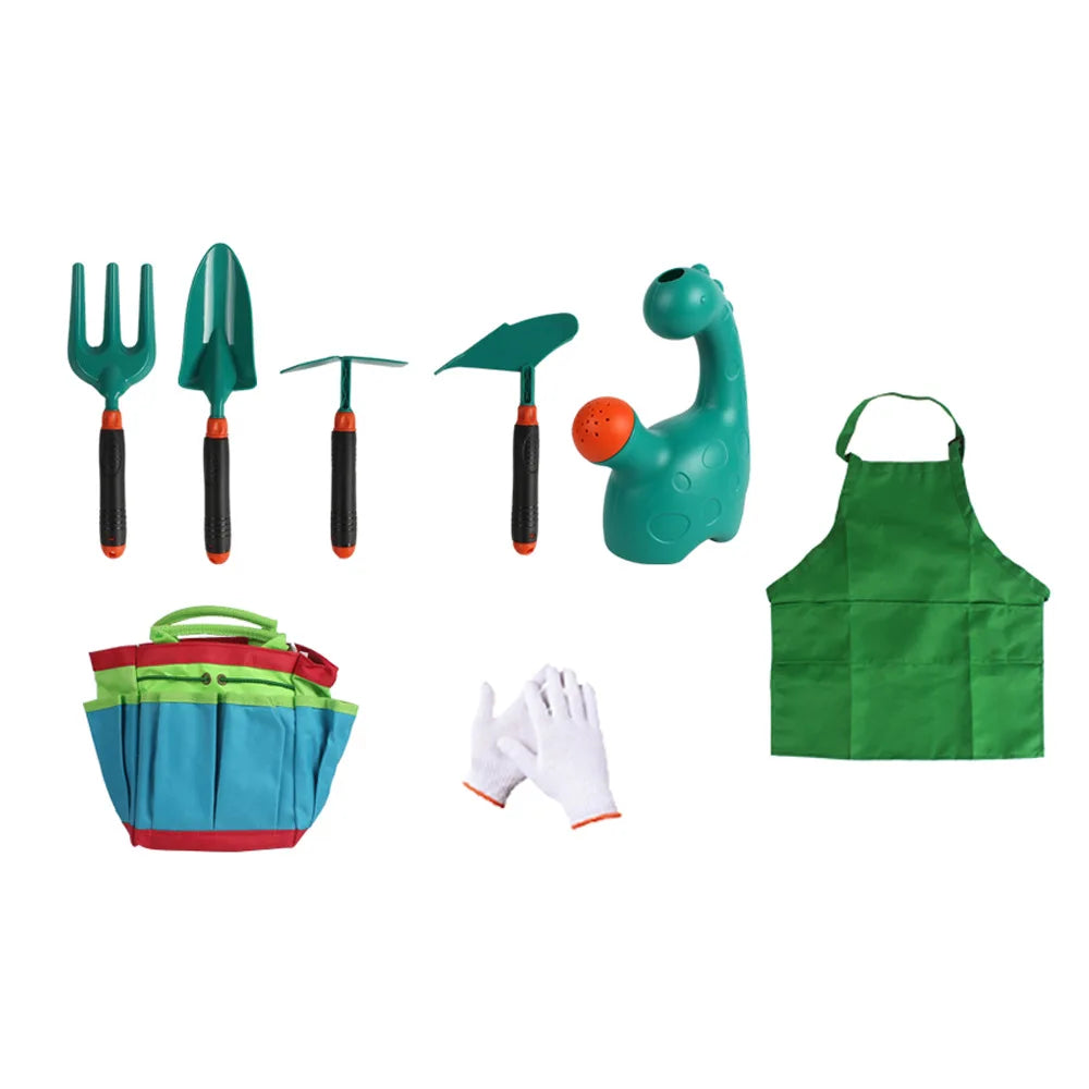 WizKidz Kids Gardening Tool Set with Wheelbarrow Watering Can Gloves Rake Shovel Trowel Double Hoe Apron Boys Girls Outdoor Toys