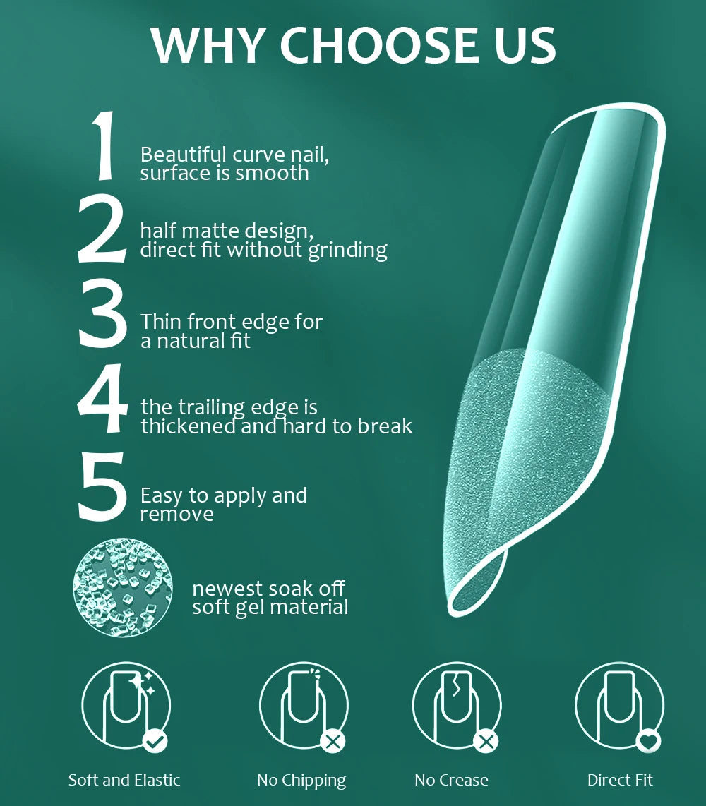 NAILPOP Soft Gel Nail Tips 600PCS Pre-Buff Full Cover Coffin Almond  Oval Shaped Nail Extenison Tips Half Matte Gel X Fake Nails