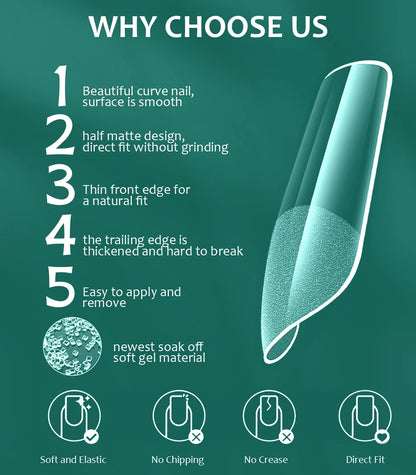 NAILPOP Soft Gel Nail Tips 600PCS Pre-Buff Full Cover Coffin Almond  Oval Shaped Nail Extenison Tips Half Matte Gel X Fake Nails