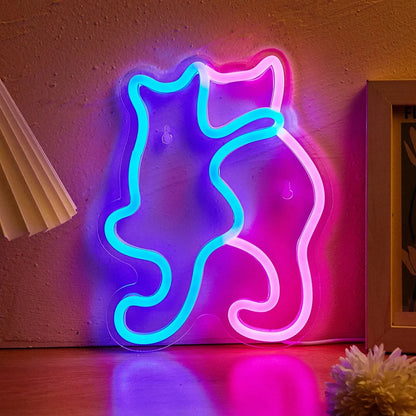 Anime Cat & Dog Neon Sign for Wall Art Arcade Decor, LED Night Lights Home Decor for Game Room Sign,Bedroom, Living Room, Bars