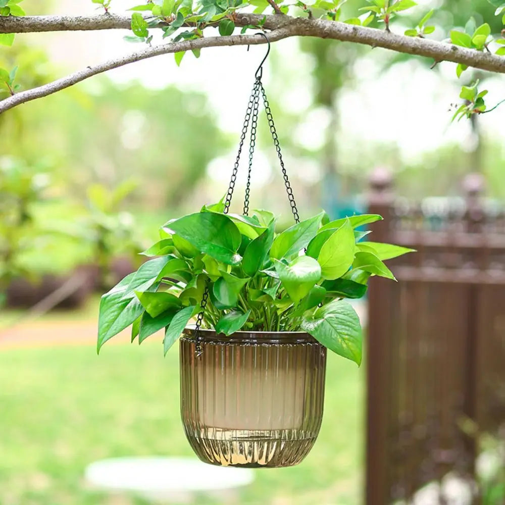 Garden Decoration Self-watering Flower Pot Plant with Chain Hanging Flower Pots Round with Drainage Holes Houseplant Flowerpot