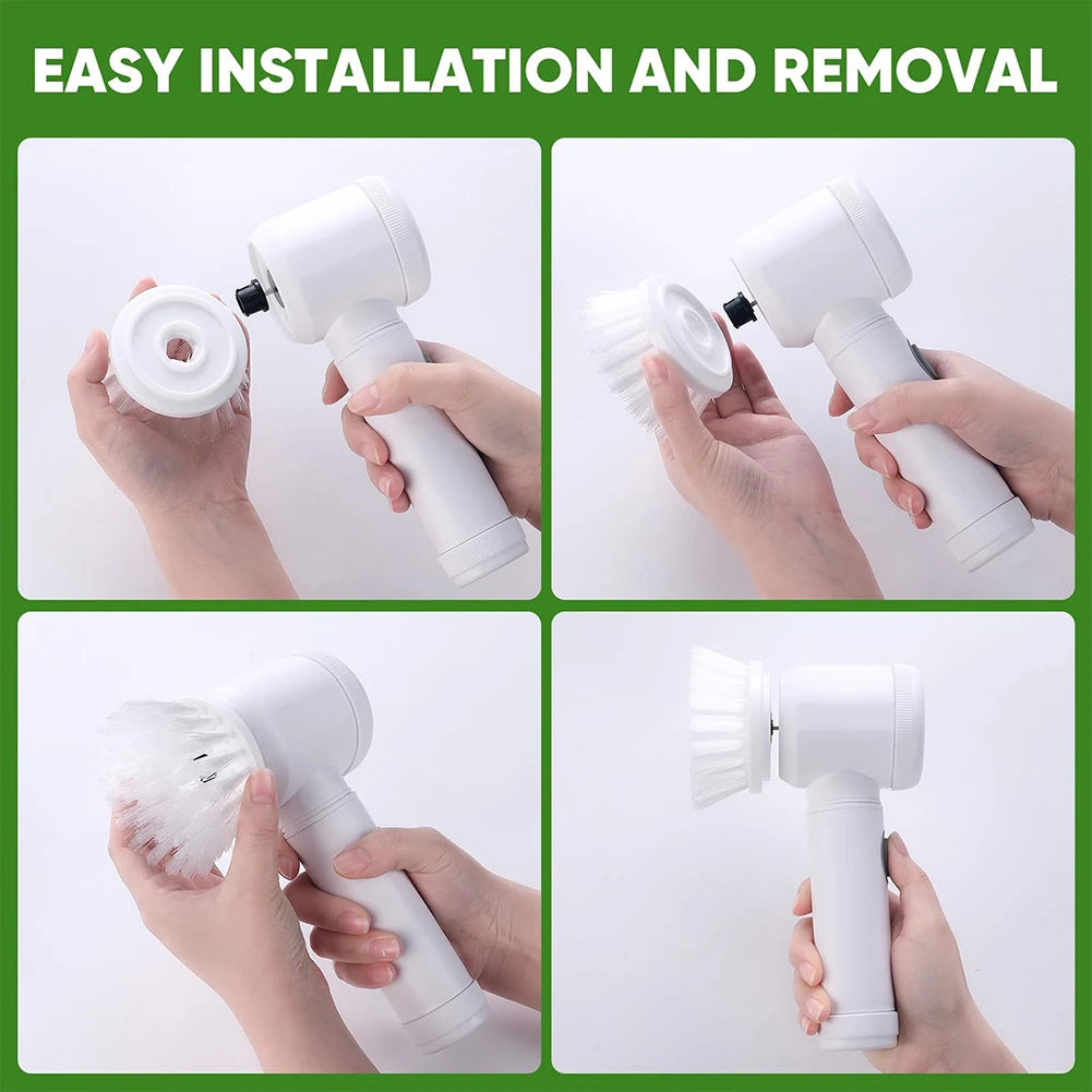 Electric Spin Scrubber Rechargeable with 5PCS Brush Heads Power Electric Cleaning Brush Handheld Shower Scrubber Cleaning Gadget