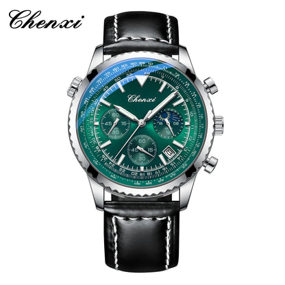Business Watches for Men Genuine Leather Wristwatch Luxury Top Brand Men's Watches Waterproof Chronograph Sport Watches 520
