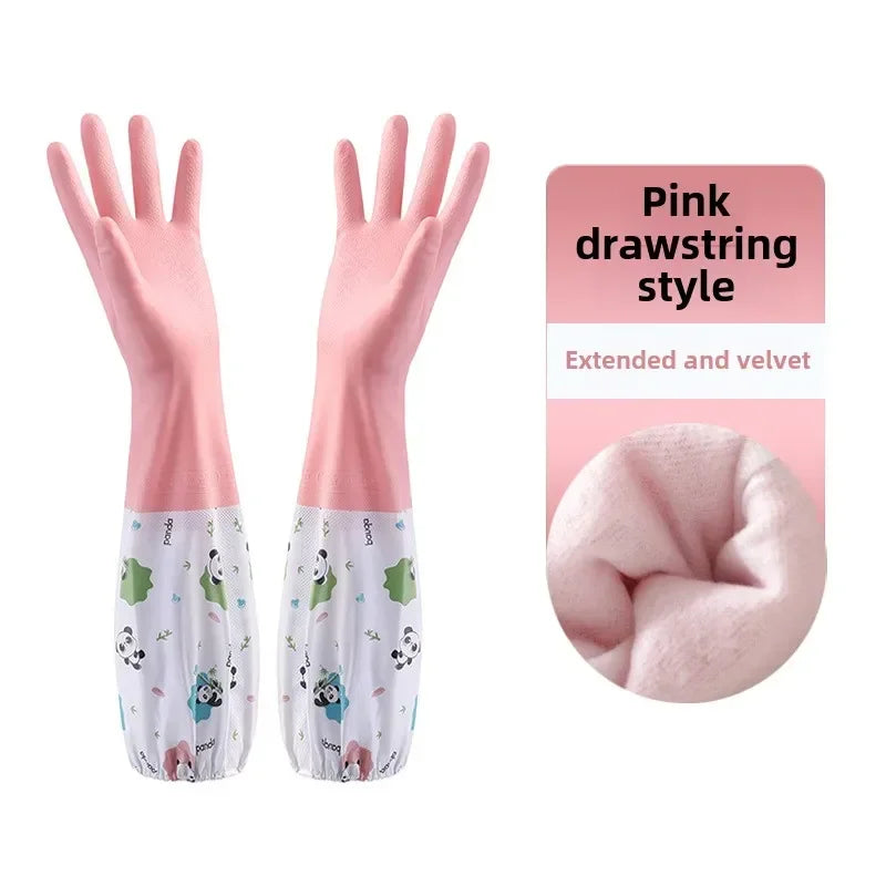 Women's Kitchen Gloves - Durable, Extended Waterproof Rubber Gloves for Dishwashing, Cleaning, Laundry & Household Chores - Comf