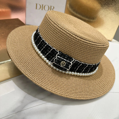 Women's hat female Hepburn style straw hat spring and summer new flat top hat French retro sun hat net red same style straw hat