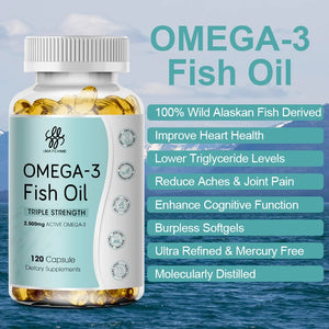 3600mg Triple Strength Omega 3  Fish Oil Supplement Rich EPA & DHA, Omega 3 Supplements for Heart, Brain & Immune Support