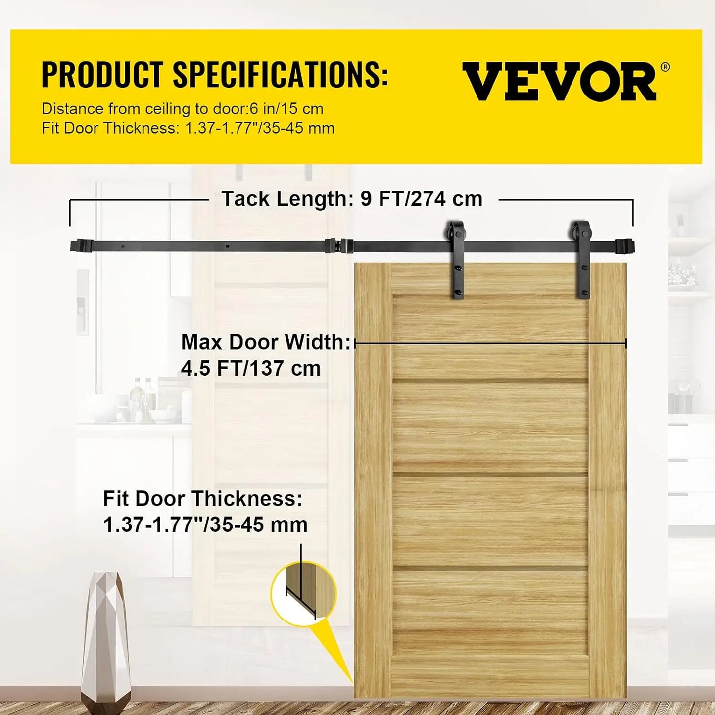 Sliding Barn Door Hardware Kit, 9FT Barn Door Kit, 330LBS Load-Bearing Double Barn Door Hardware Kit, Carbon Steel Barn Door