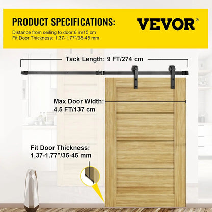 Sliding Barn Door Hardware Kit, 9FT Barn Door Kit, 330LBS Load-Bearing Double Barn Door Hardware Kit, Carbon Steel Barn Door
