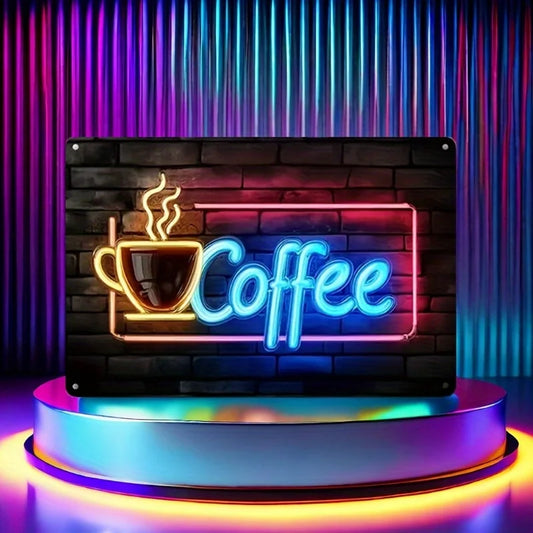 Vintage Neon Coffee Metal Sign - 8"x12" Retro Wall Art for Home, Bar, Cafe & Kitchen Decor, Indoor/Outdoor Use