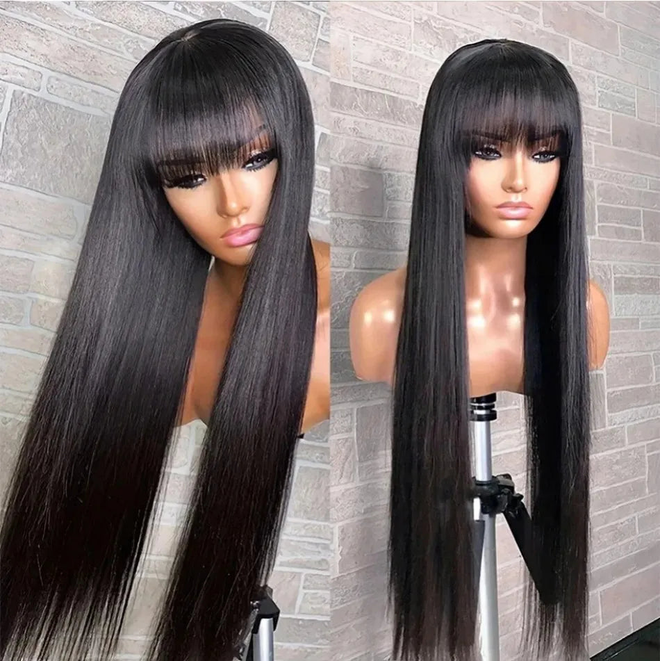250 Density 3x1 Middle Part Lace Wig Bone Straight Cheap Wigs Full Machine Made Human Hair Wig with Bangs on Clearance Sale