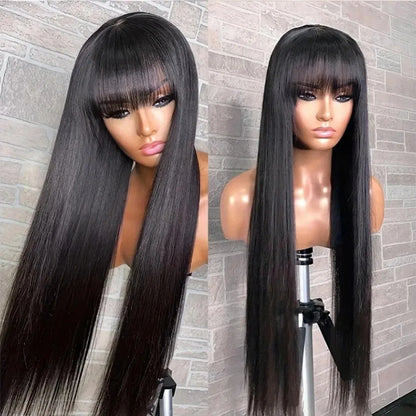 250 Density 3x1 Middle Part Lace Wig Bone Straight Cheap Wigs Full Machine Made Human Hair Wig with Bangs on Clearance Sale
