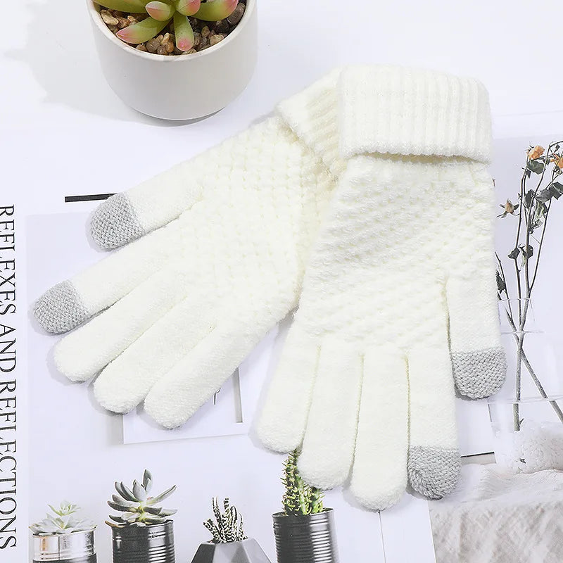 Women Men Warm Winter Touch Screen Gloves Stretch Classical Knit Mittens Wool Full Finger Outdoor Cycling Driving Glove