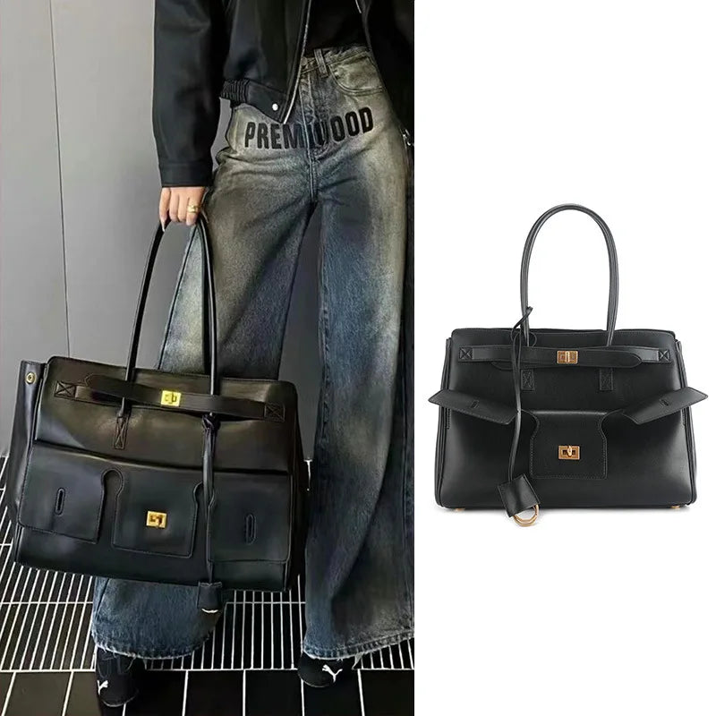 Luxury Genuine Leather Tote Bags for Women Large Capacity Travel Shoulder Bag Designer Handbags Ladies Shopping Purse