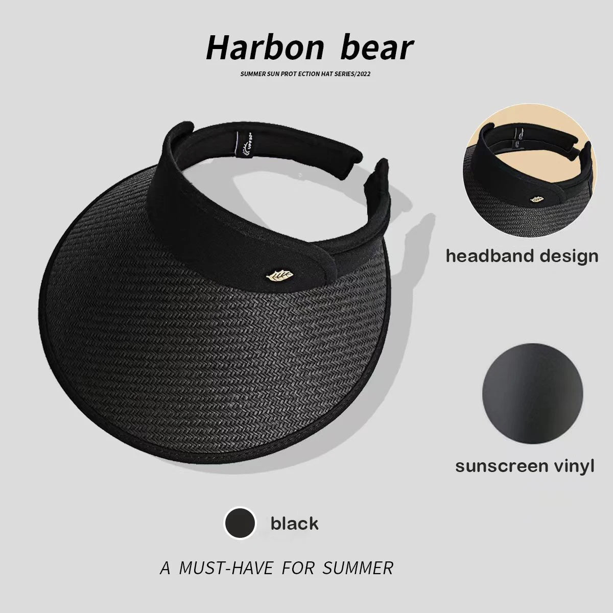 Hats for women Summer hat sun hat empty top Korean version headband black glue straw cap beach caps sunscreen panama  UTHAI S87