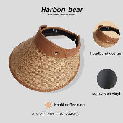 Hats for women Summer hat sun hat empty top Korean version headband black glue straw cap beach caps sunscreen panama  UTHAI S87