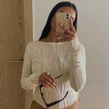 Load image into Gallery viewer, Woman Fashion Casual Ruched Long Sleeve T-shirt Blouses Female White Skinny Cropped Bottoming Shirt Autumn Y2K Top Clothes
