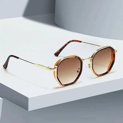 2025 New Vintage Sunglasses for Women Modern Fashionable Octagonal Glasses with Black Lenses Golden Edging Sun Glasses UV400