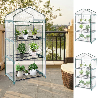 Garden Greenhouse 4 Tier Walk-in Green House Transparent Cover with Doors & Windows Small Waterproof Frost Without Iron Frame