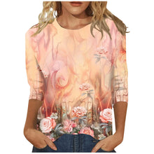 Load image into Gallery viewer, Women&#39;s Clothing T-shirt Fashion Casual Round Neck 3/4 Sleeve Loose Printed T-shirt Ladies Top Louse Beautiful Girls T-shirt
