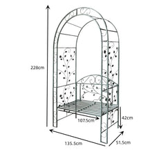 Load image into Gallery viewer, Garden arch bench, decorative wrought iron arch with seat, suitable for climbing plants and outdoor wedding arch
