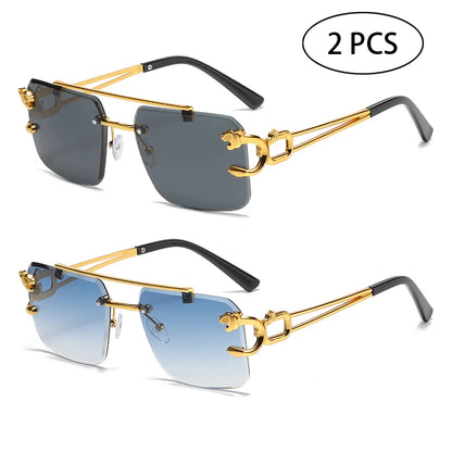 Fashion Rimless Square Double Bridge Sun Glasses Vintage Women Men Sunglasses UV400