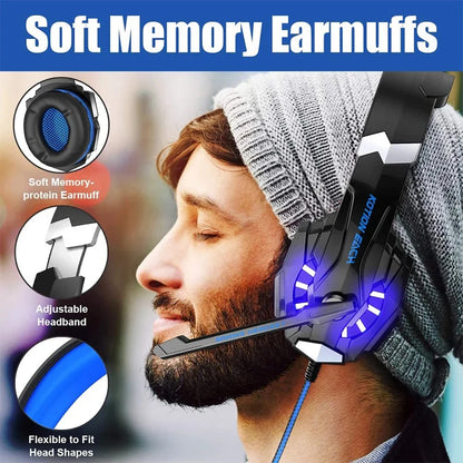 G9000 Gaming Headset Over-Ear Wired Headphones Deep Bass Stereo Casque LED Light Earphone with Mic for Laptop Desktop PC PS5