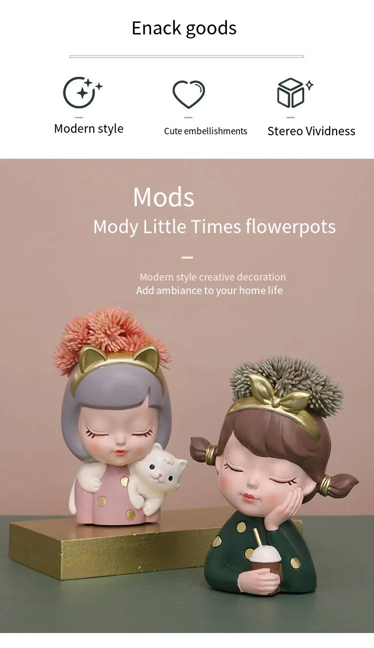 European Resin Gardening DIY Succulent Flower Pot Table Top Creative Cute Girl Green Plant Small Flower Pot Gift