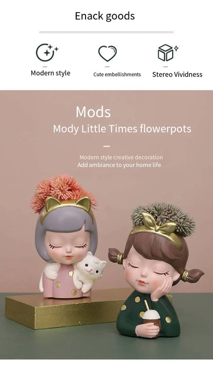 European Resin Gardening DIY Succulent Flower Pot Table Top Creative Cute Girl Green Plant Small Flower Pot Gift